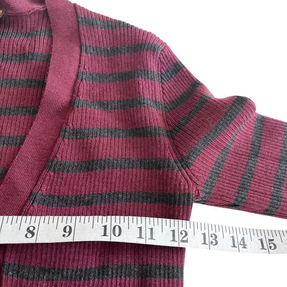 Jean Paul Gaultier Soleil Burgundy Striped Rib Knit Cardigan Sweater Sz S - Picture 6 of 7